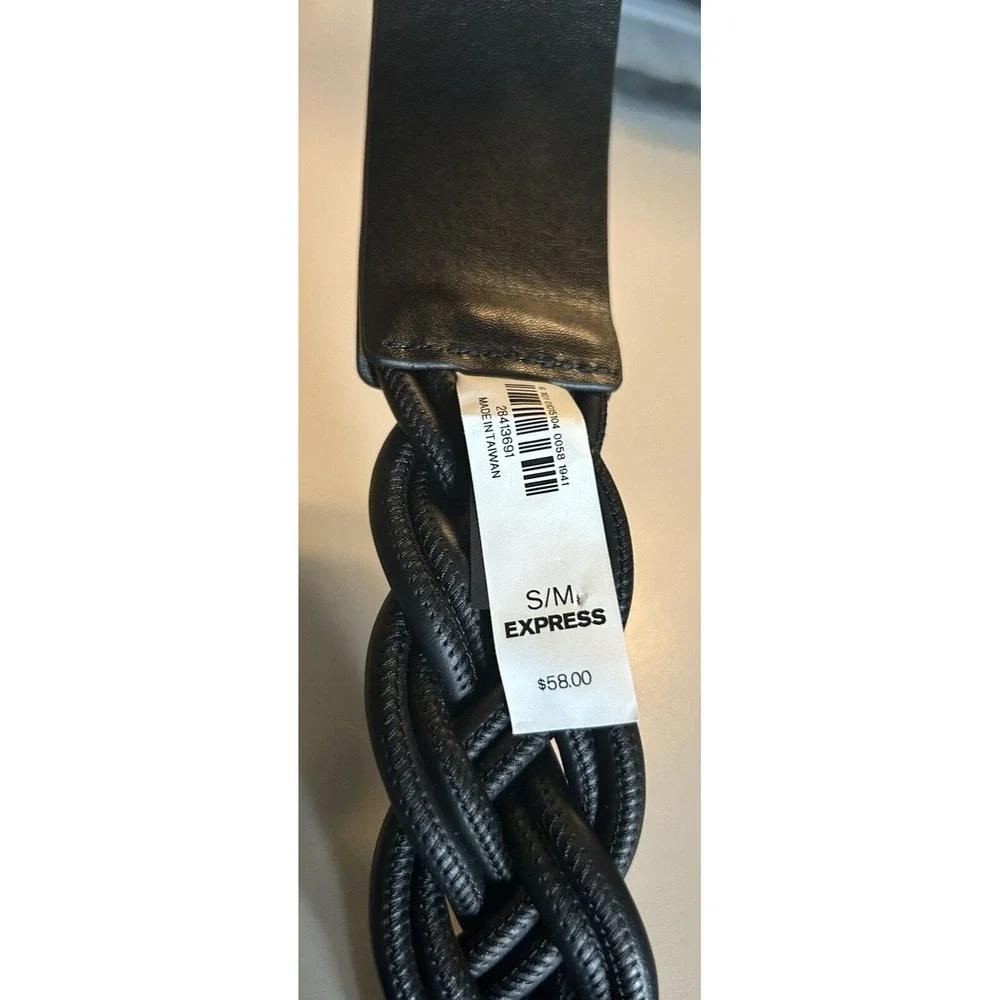 Express Braided Belt Womens S M Black Faux Leather New Capsule Casual Hippie